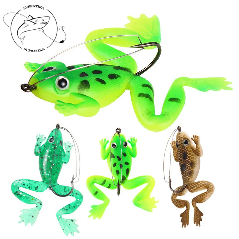 4Pcs/set 6cm 5.2g Rubber Frog Soft Bait Fishing Lures Set Sea Fishing Plastic Fish with Hook Carp Fishing Tackle