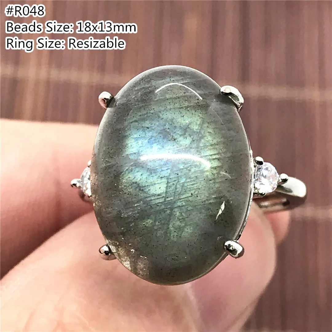 

Из высококачественной натуральной кожи естественный синий свет Лабрадорит регулируемое кольцо овал 18x13 мм стерлингового серебра Редкие Ла...