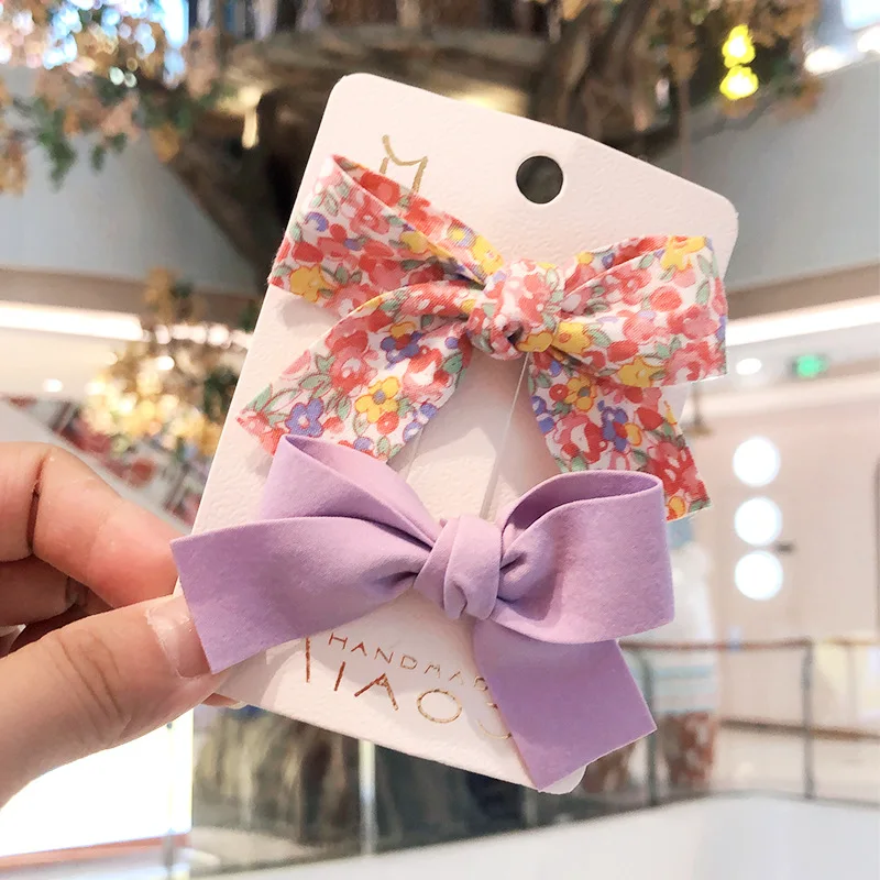 

[2pcs] Broken Flower Polka Dot Bow Hairpin Ladies Ins Headdress Top Clip Bangs Clip Child Side Clip Hairpin Set