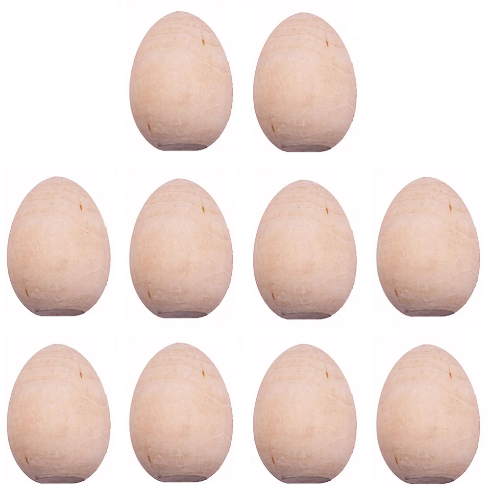 

10pcs Unfinished Easter Egg Unpainted Wood Easter Egg Adornments Wood Crafts