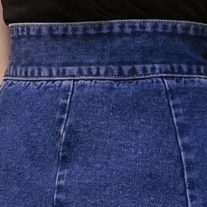 Синий Высокая уличная Женская длинная джинсовая юбка с коротким и широким