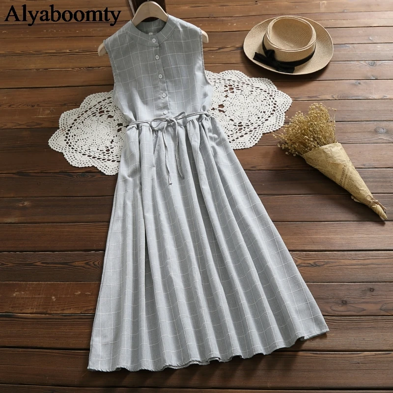 Женский Длинный клетчатый сарафан в Корейском стиле повседневное элегантное