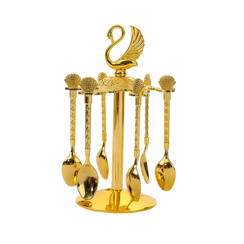 

European Style Golden and Silver 2 Colors Tabletop Table Coffee Spoon Tableware Swan Fruit Fork Decoration Dessert Spoon