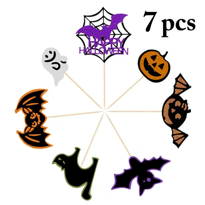 

7Pcs/Set Cake Toppers Non-Woven Cupcake Toppers Cake Decorations For Halloween Party Supplies DIY Cake Accessories