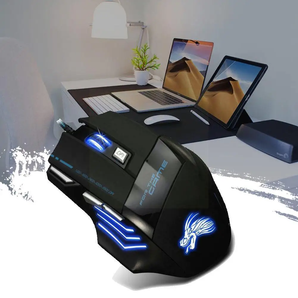 

Игровая компьютерная мышь с 7 кнопками, регулируемая USB светодиодная оптическая мышь, Проводная игровая мышь для универсальных 5500DPI игровых ...