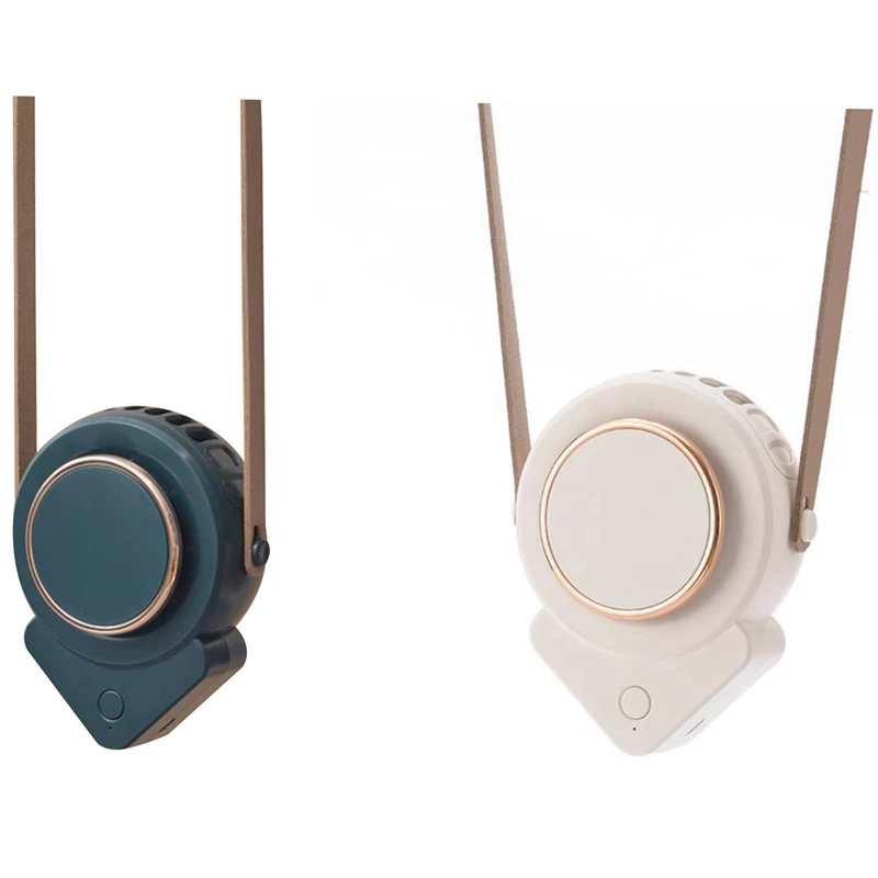 

2 Set Hanging Waist Fan USB Charging Hanging Neck Fan Mini Handheld Portable Desktop Small Fan, White & Green