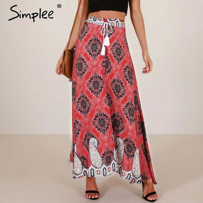 женская черная юбка Simplee с цветочным принтом длинная высокой талией и разрезом