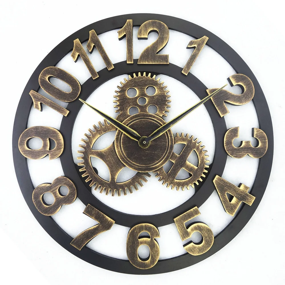 Retro Gear Design 12 Inch Wooden Needle Wall Clock Living Room Bedroom Silent Quartz Creative Home Office Decor | Дом и сад