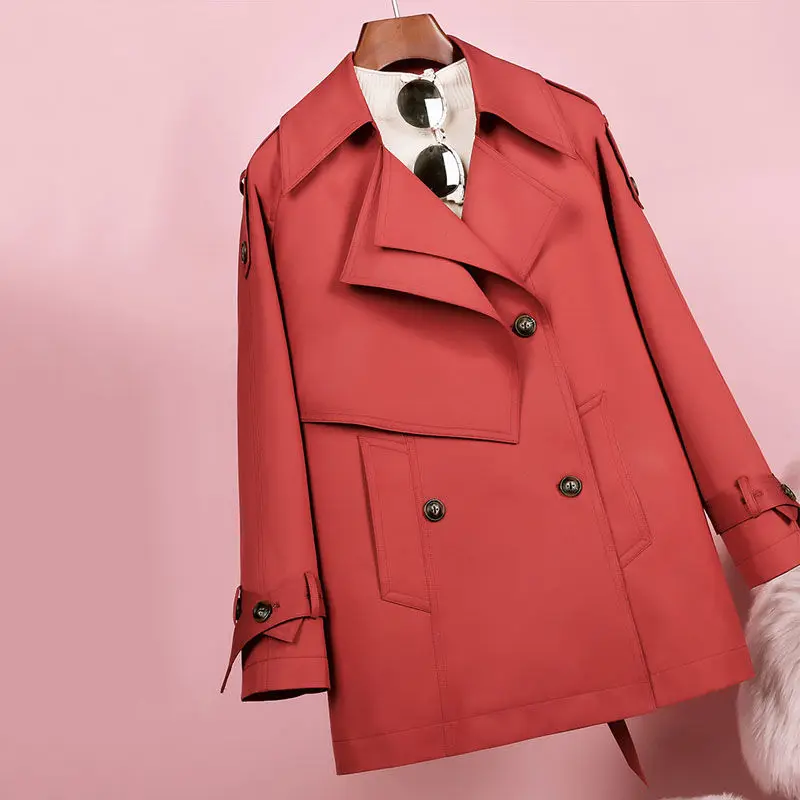 

Spring Autumn Women Trench Coat Turn-down Collar Double Breasted Solid Slim Windbreaker New Fashion Office Lady Clothes D141