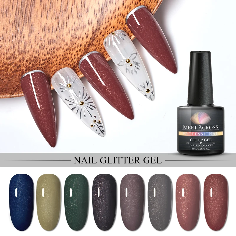 

MEET ACROSS Holographic Glitter UV Gel Polish Semi Permanent Soak Off Nail Art Gel Polish Varnish Manicure Design