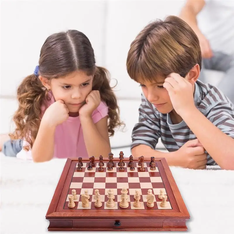 

Walnut Wooden Chess Set Folding Magnetic Large Board With 32 Chess Pieces Interior For Storage Portable Travel Board Game Set