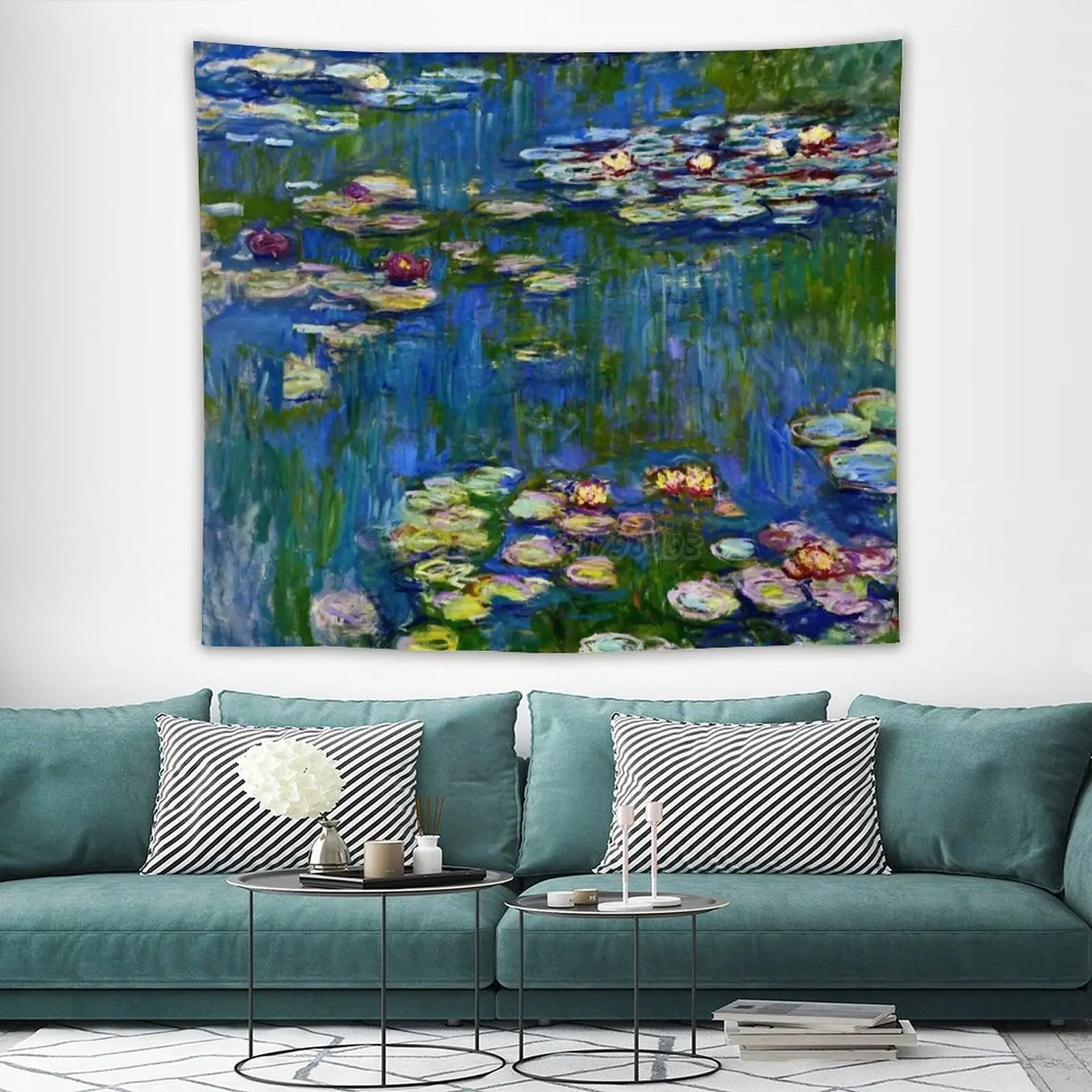 Клод-ВОДНЫЕ ЛИЛИИ 1916 гобелен настенный подвесной белый черный хиппи Декор для