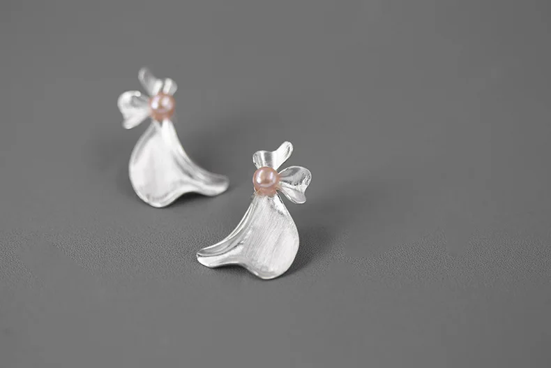 silver Original Design 925 Sterling Silver Charming Big Flower Stud Earrings for Women Natural Pearl Jewelry