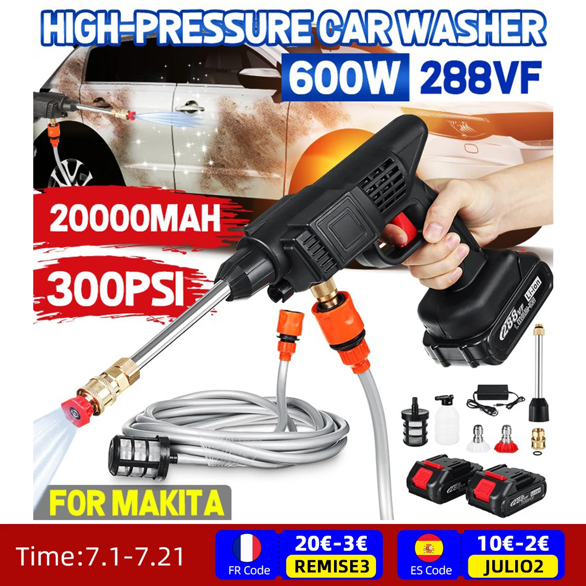 

Ручной моечный пистолет высокого давления 288VF 600 Вт, мощная садовая струйная мойка для автомобиля с аккумулятором Makita