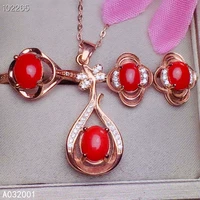 kjjeaxcmy fine jewelry natural red coral 925 sterling silver women gemstone pendant earrings ring set support test noble