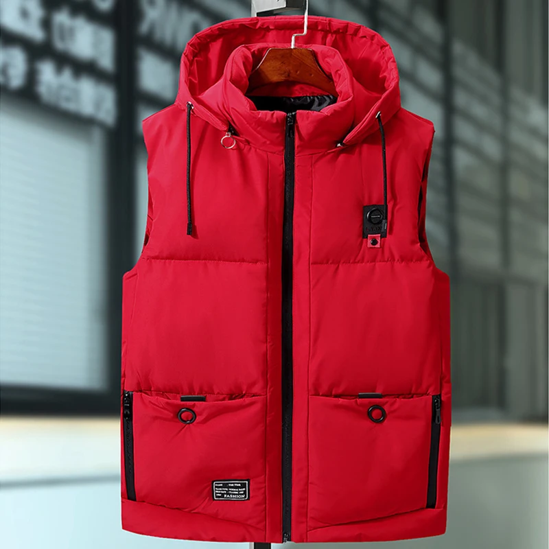 

150KG Can Wear Women Man Unisex Big Size Red Waistcoat Autumn Winter Thick Warm Sleeveless Hooded Jacket Vest Coats 7XL 8XL 9XL