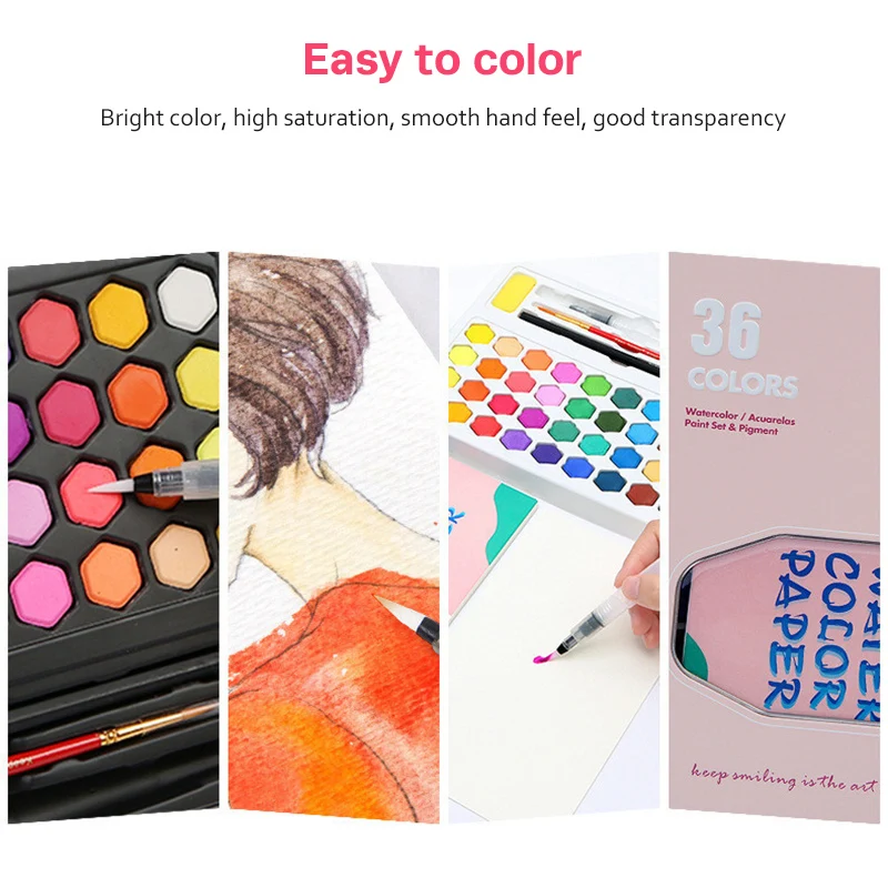 

36 Colors Solid Watercolor Paint Set Painting Pocket Pigment Watercolor Drawing AS99