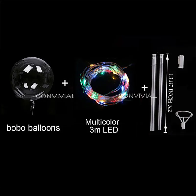 18inch Bobo Colors Светодиодный воздушный шар с ручкой и палочками, светящиеся Прозрачные гелиевые БОБО шары, украшения для свадьбы, дня рождения, вечеринки, детский светодиодный светильник, воздушный шар - Цвет: 18inch Bobo Colors