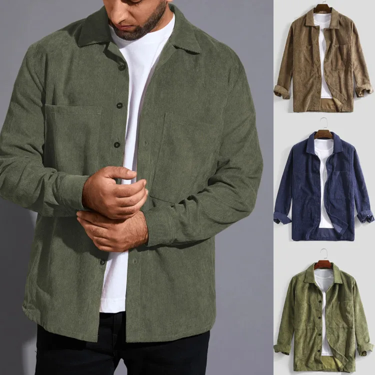

Fall/winter new men's shirt jacket plus size loose corduroy long-sleeved shirt