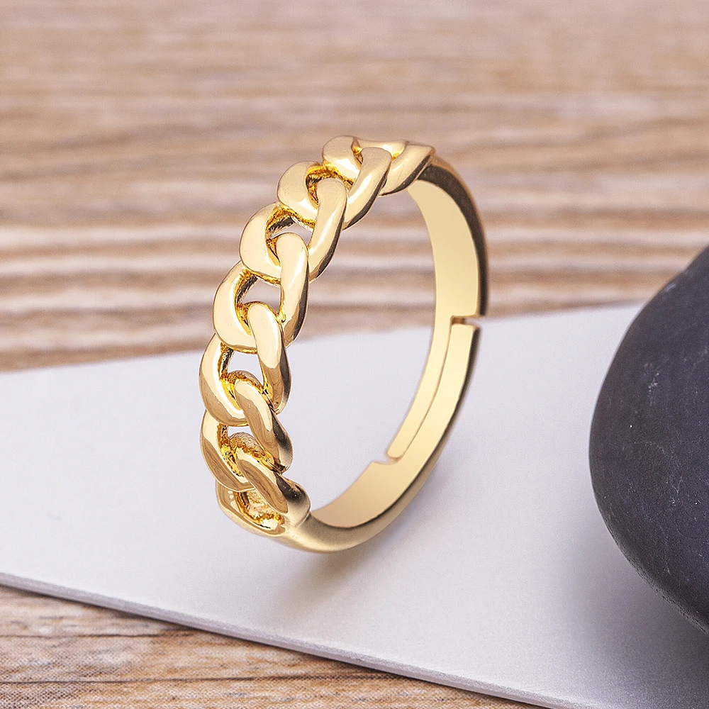 

Original Design Women's Finger Ring Gold Color Link Chain Cuff Adjustable Ring Classic Top Quality Fashion Party Wedding Jewelry