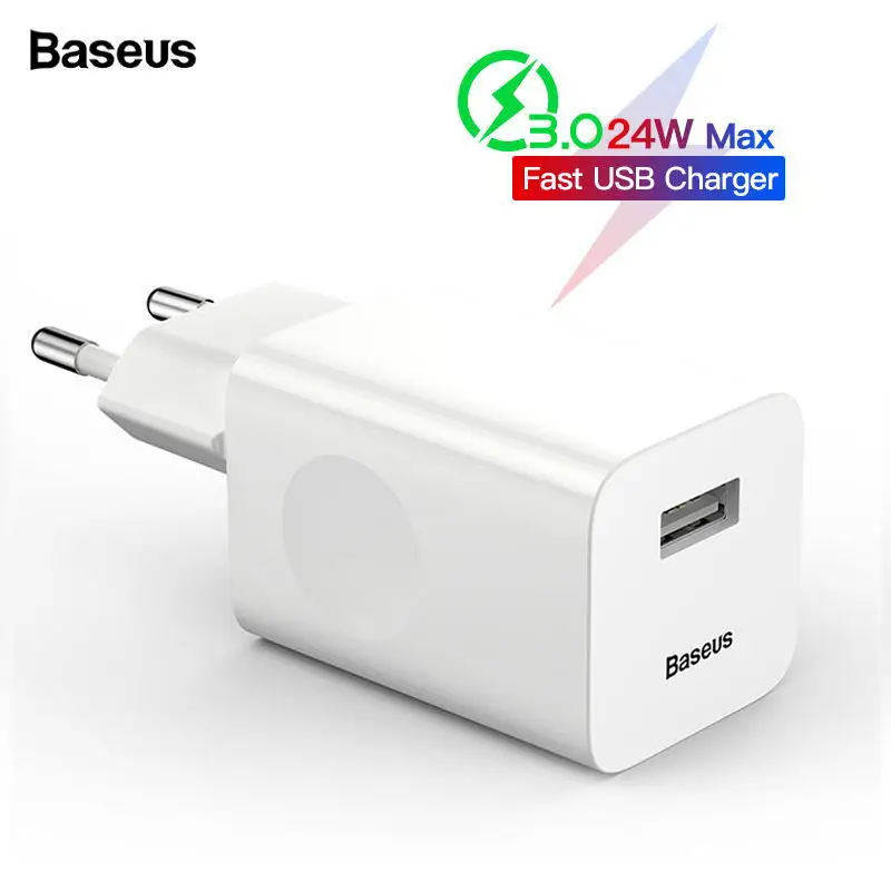 Baseus 24 Вт Быстрая зарядка 3,0 USB зарядное устройство QC3.0 настенный мобильный телефон зарядное устройство для iPhone X Xiaomi Mi 9 Планшет iPad ЕС QC Быстрая зарядка