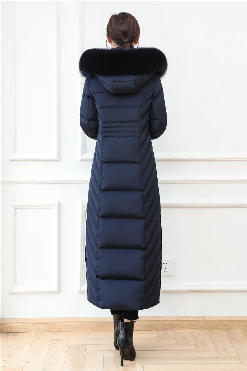 S- 4XL plus size Winter over the knee X-long 90% Duck down coat female X-Long thick warm Down Jacket real fox fur Parkas F442