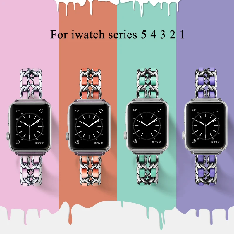 

Ремешок цепочка на ремешке из джинсовой ткани для часов Apple watch 38 мм 42 мм, браслет из нержавеющей стали 40 мм 44 мм для iwatch series 5 4 3 2 1, женский