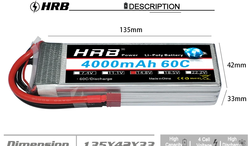 HRB 14,8 V 4000mah Lipo батарея 4S XT60 Deans T XT90 EC5 TRX 60C для Team Energy 1/8 1/10 Автомобили Самолеты Грузовик Лодка RC запчасти AKKU