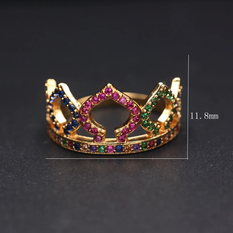 Роскошное кольцо принцессы королевы короны цветное с фианитами женские