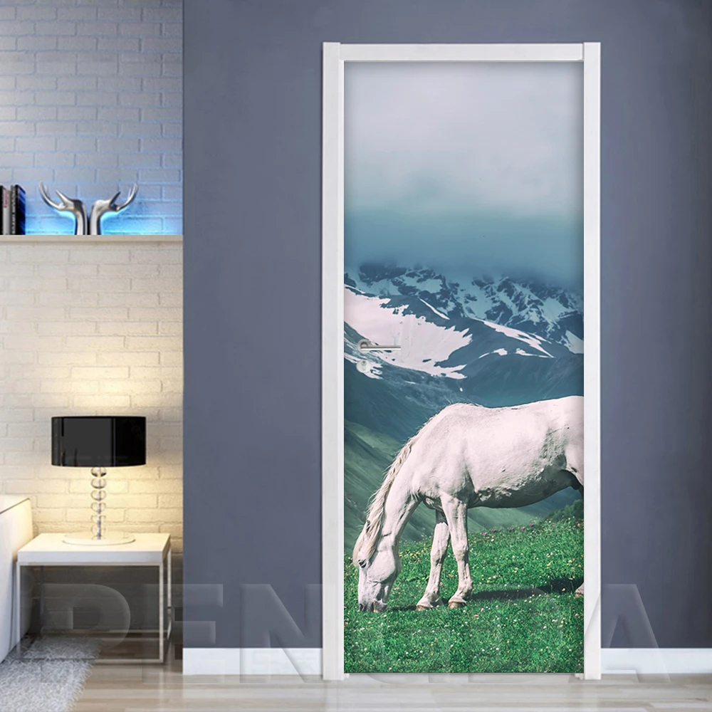 Самоклеющиеся дверные наклейки обои животное лошадь Diy печать Настенная картина с пейзажем домашний декор Фреска гардероб переводная бумага для обновления интерьера