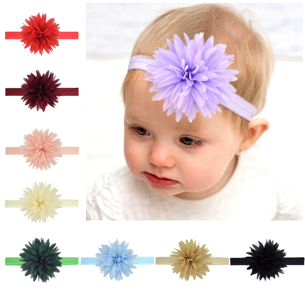 

1Pcs Baby Girls Chiffon Flower Headband Newborn Fashion Solid Color Floral Hairband Kids Girl Boutique Headwear Hair Accessories