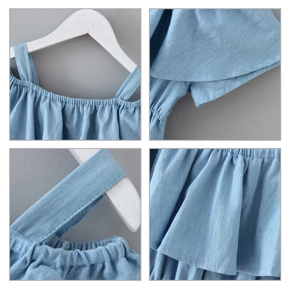 

2021 Girls Summer Dress Off Shouder Denim Dress For Girls Newest Jeans Party Dress Girls Teenage Kids Girls Clothes 6 8 10