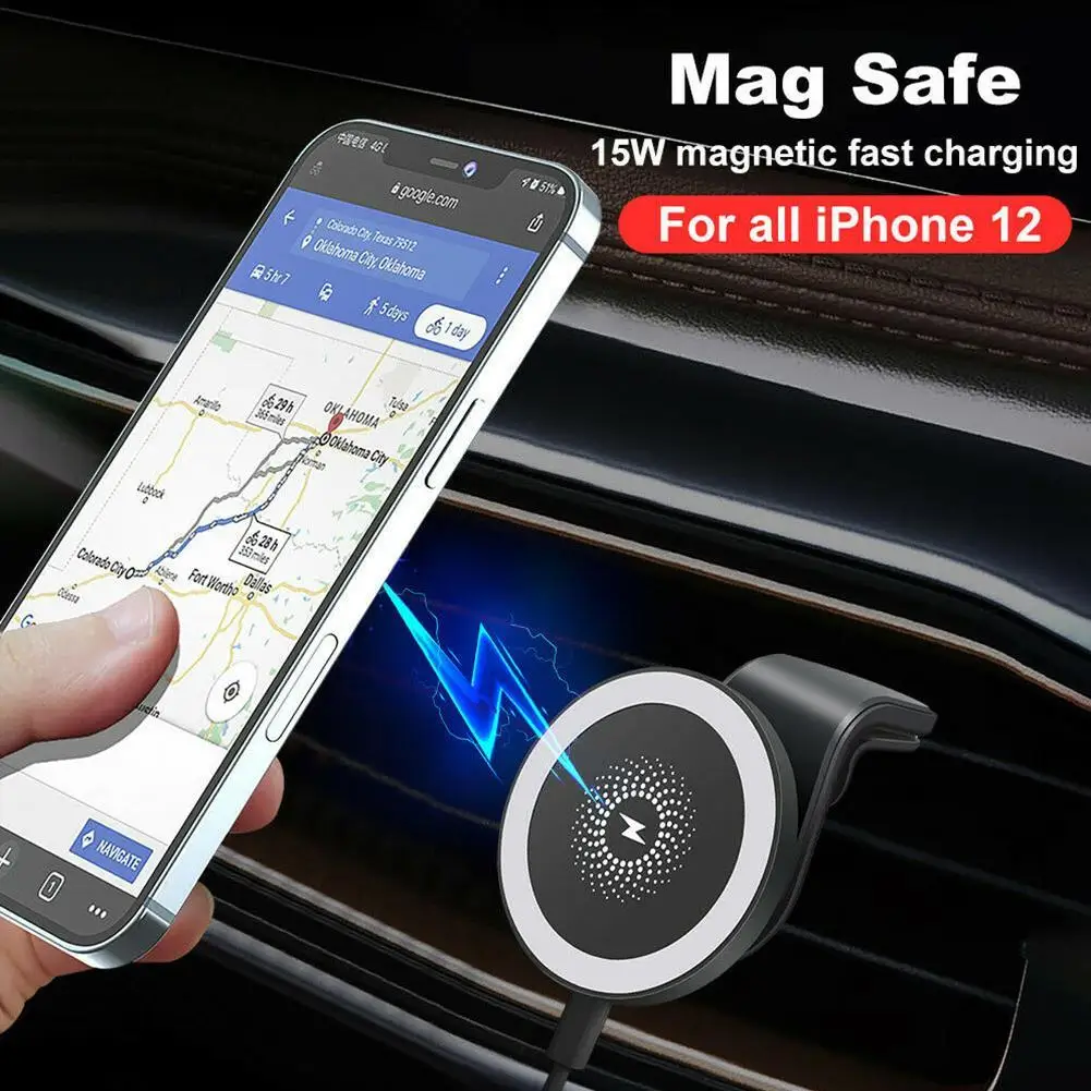 new 15w magnetic car wireless charger holder for magsafe series iphone 12 13 pro max mini fast car charging phone stand free global shipping