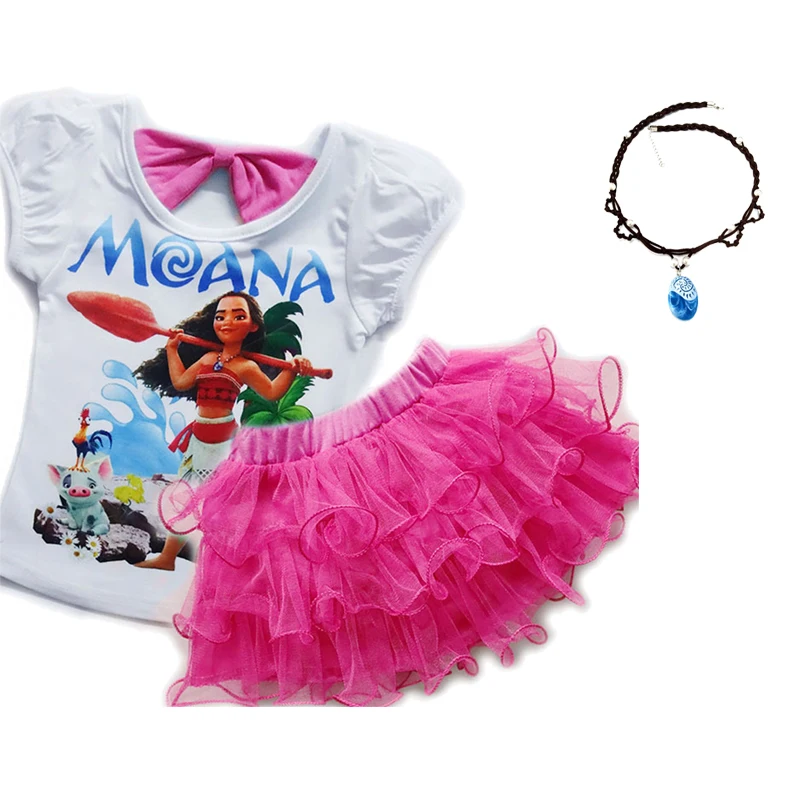 Summer Toddler Girls Clothes Sets Kids Cosplay Moana Costume Birthday Party Clothing Tops+Dress+necklace+sock 4Pcs For Girls