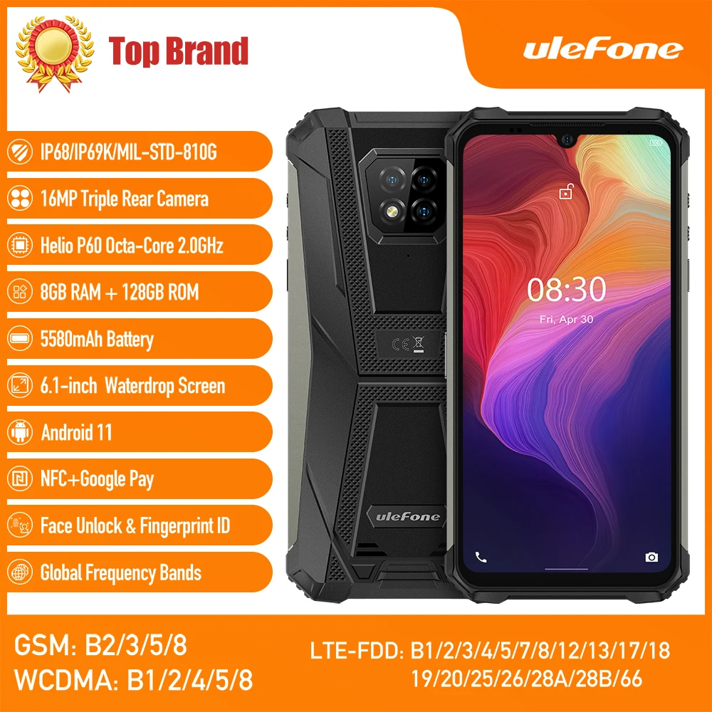Ulefone-tel&eacute;fono smartphone Armor 8 Pro, m&oacute;vil con sistema Android 11, 8GB + 128 GB, NFC/IP68, 5580 mAh, resistente al agua, versi&oacute;n global-1