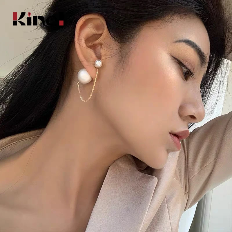 

Kinel 925 Sterling Silver Rear Hanging Freshwater Pearl Earring 2020 New Jewelry With 18K Gold Plated Wedding Earrings for Women