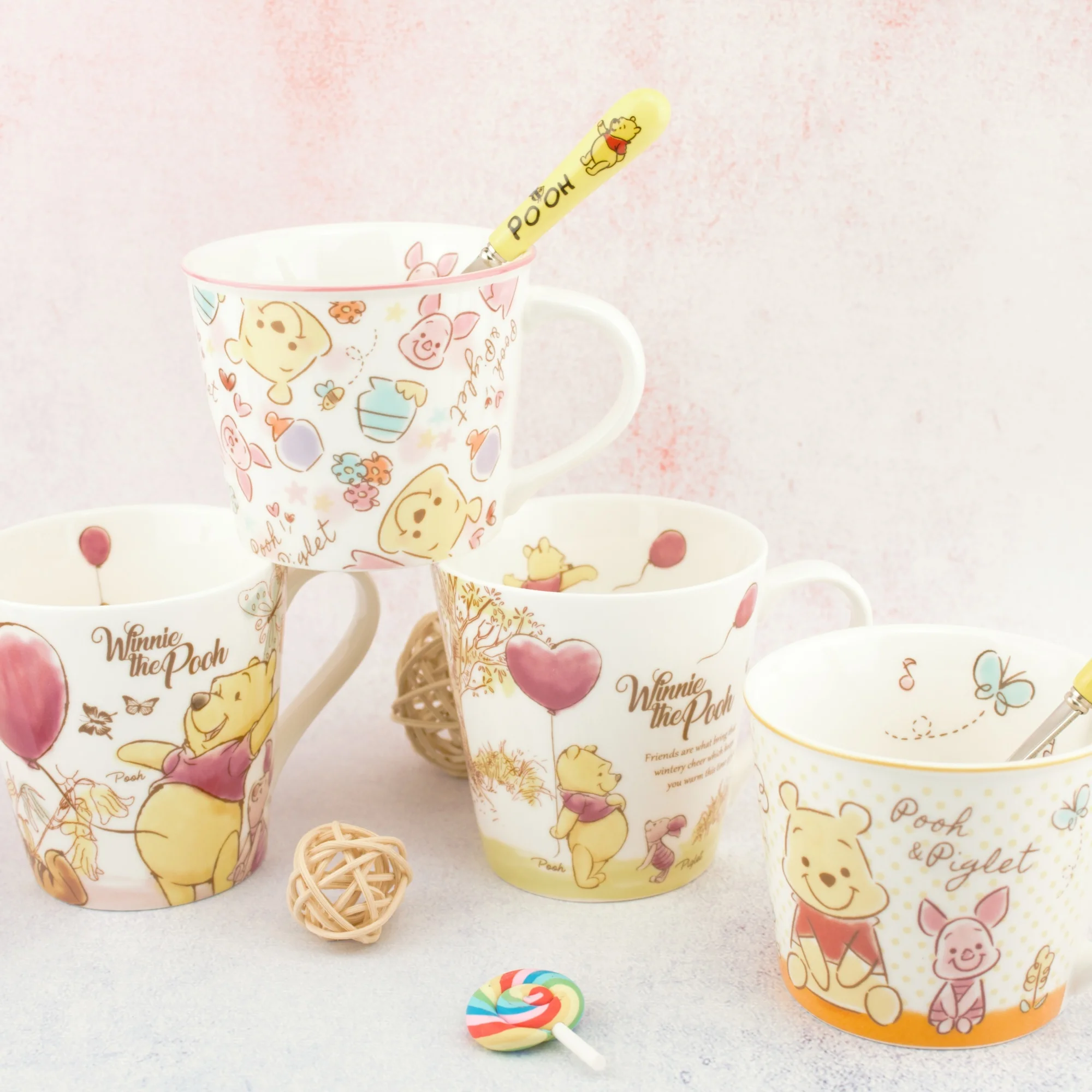 Taza de cer&aacute;mica de personajes de dibujos animados de Disney, Winnie the Pooh, Taza de cer&aacute;mica creativa, taza de agua de boca grande para pareja-0