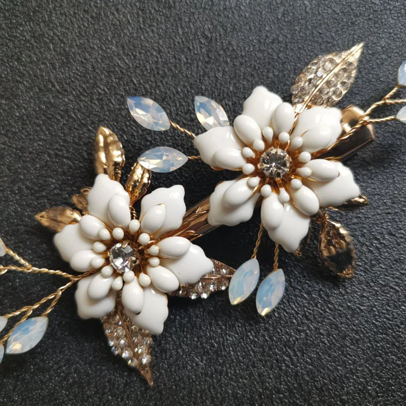 Свадебная заколка для волос ручной работы SLBRIDAL с золотыми кристаллами Стразы