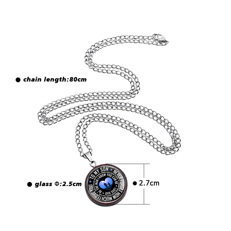 

Family Gift Love Long Chain Necklaces for Parents Children Jewelry Gifts Glass Dome Metal Wood Pendant Necklace Accessories