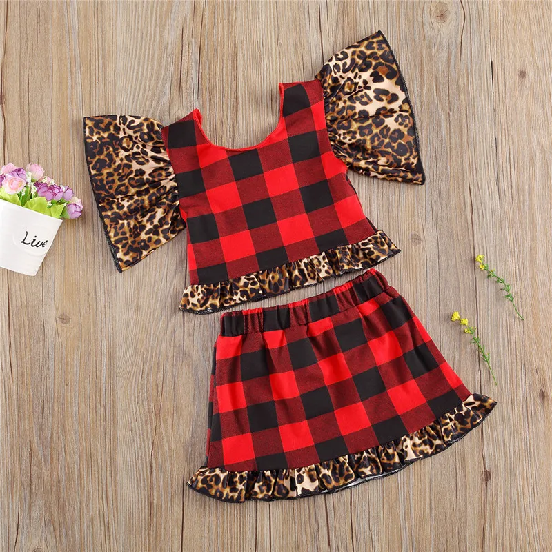 Женская модная Рождественская одежда для маленьких девочек летняя Клетчатая