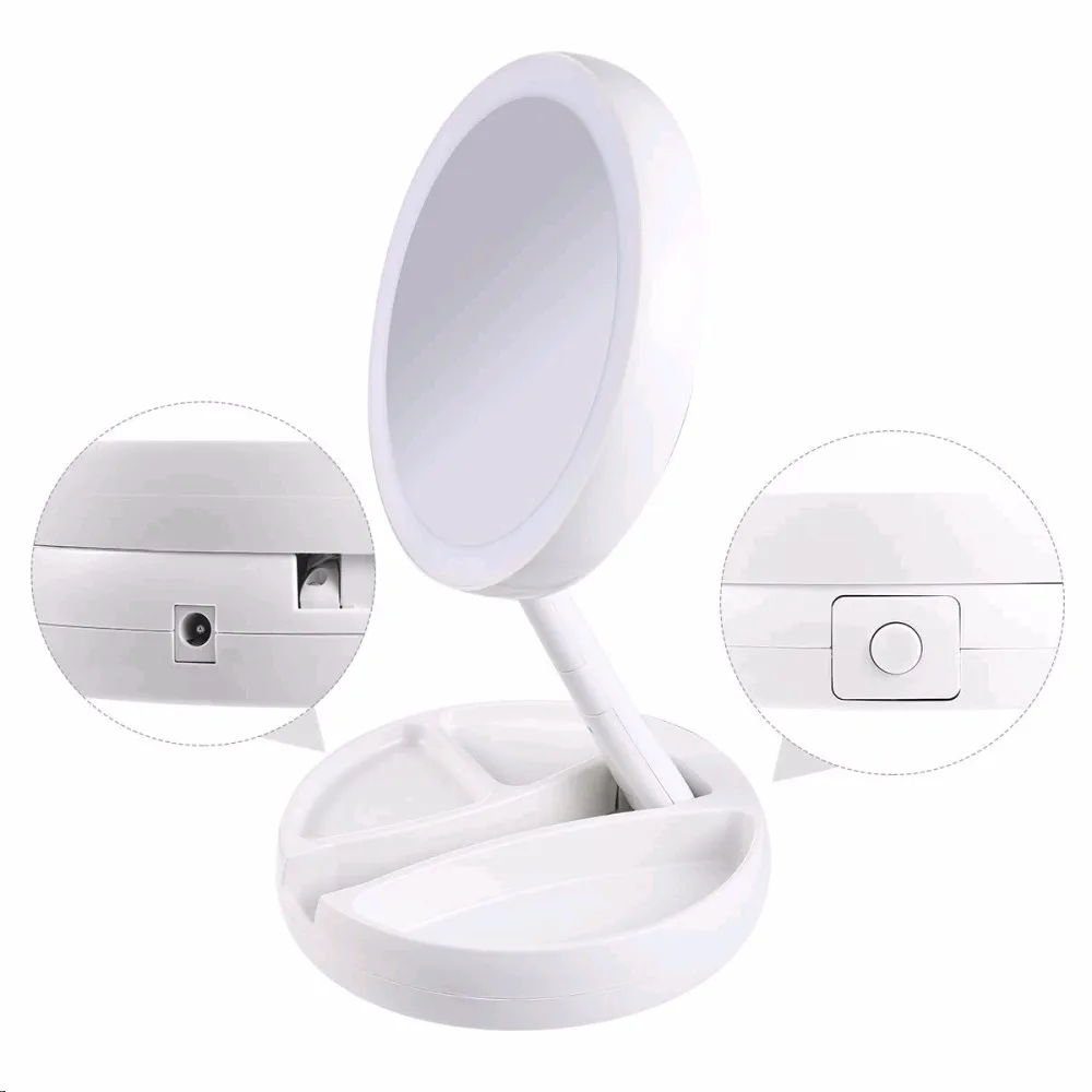 

Foldable Portable Bathroom Makeup Mirror 10x Magnifying LED Lighting Professional Vanity Mirror Adjustable 270 Degree Rotating
