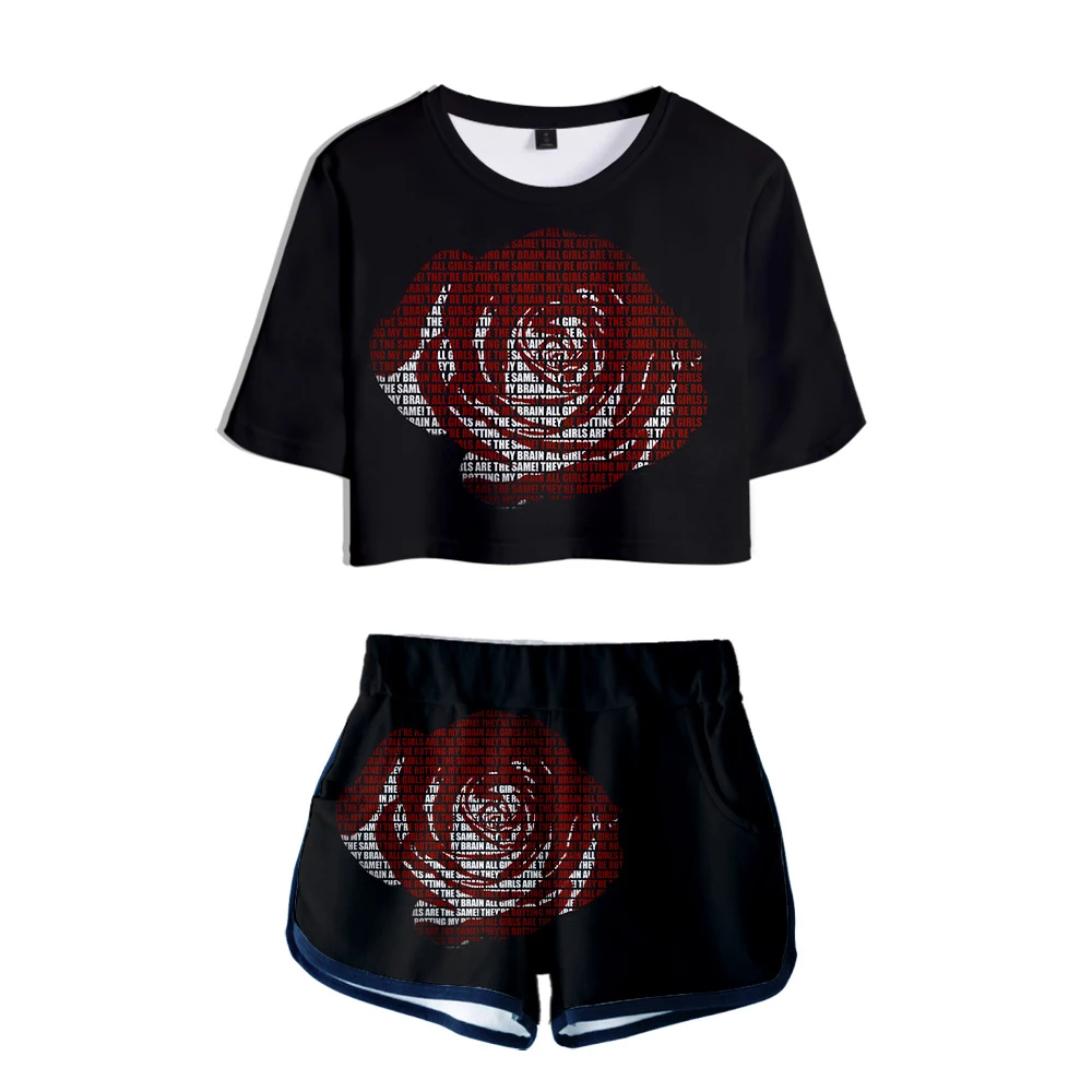 

New Juice wrld Women Short T-shirt Set Summer Fashion Cool Navel T-shirt Women's Shorts Set Juice wrld Printing Comfortable Set