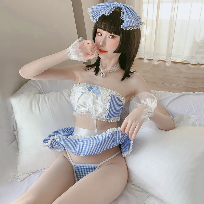 

Sexy mousse pajamas set woman Underwear Sexy lingerie uniform temptation lace cosplay sexy tube top Japanese maid suit sloth