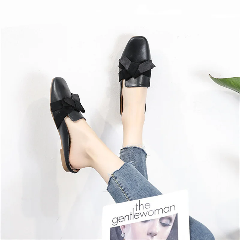 Big Size 43 Half Slippers Spring Summer Female Slippers Flat Women Shoes Casual Fashion Outdoor Apricot Black Shoes Woman Flats