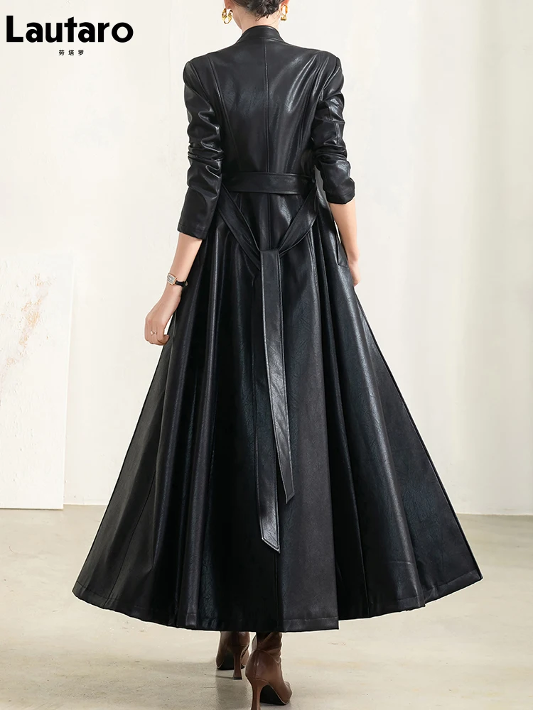 Lautaro Весна Осень Длинное Черное Мягкое Водонепроницаемое Пальто Из