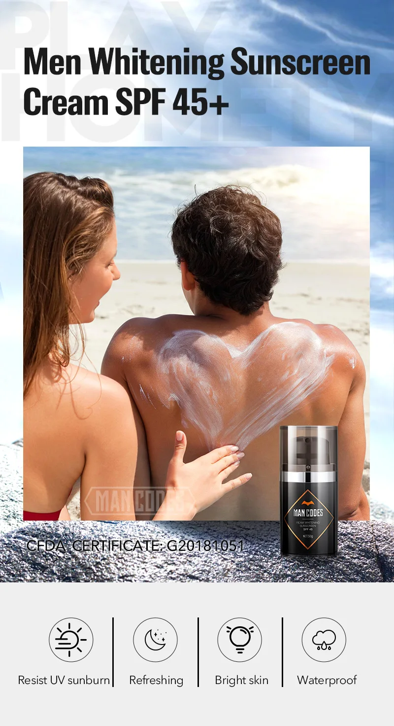 Мужские отбеливающие солнцезащитный крем SPF 45+ отбеливающий Восстанавливающий солнцезащитный крем для кожи лица водостойкий