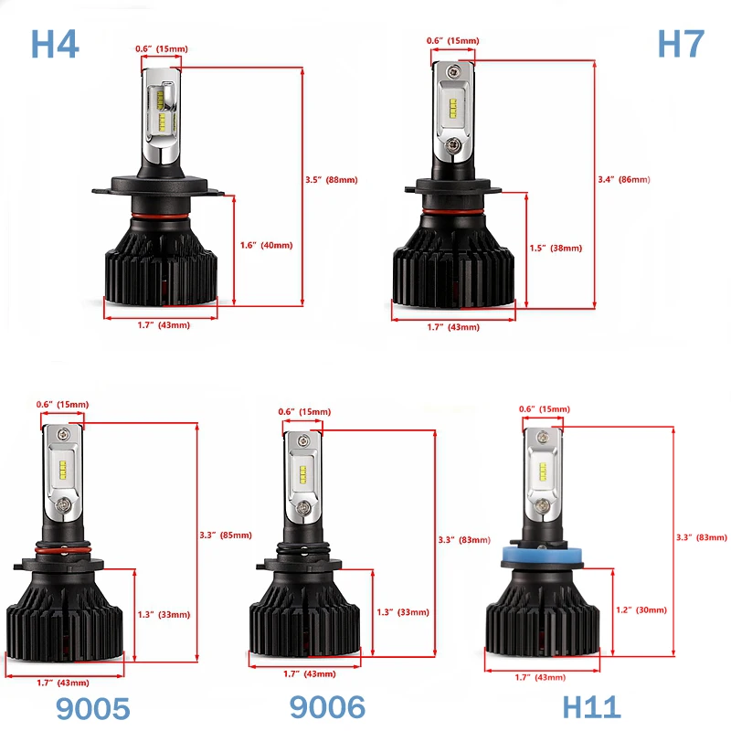 Светодиодные лампы CANbus T8 светодиодный 6500K H4 H7 H1 H11 9005 9006 60W 8000LM комплект для