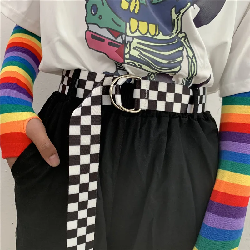 

Long Punk Canvas Belt Men Women Jeans Decorative Double D Ring Metal Buckle Belt Fashion Street Style Wild Waistband