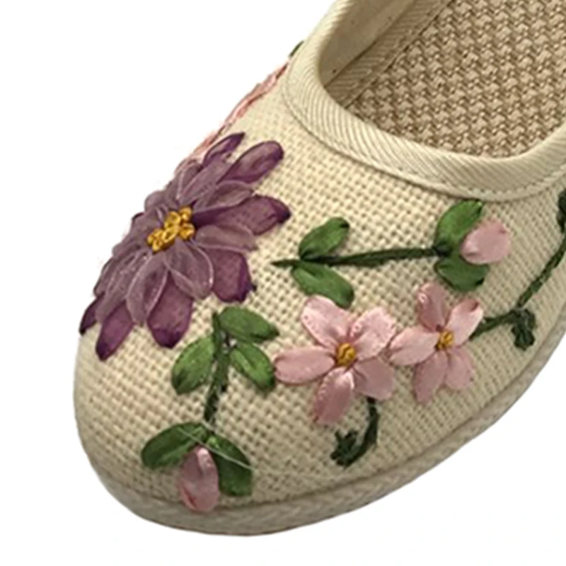 Женские туфли-лодочки с вышивкой на танкетке круглым носком большие размеры до 40