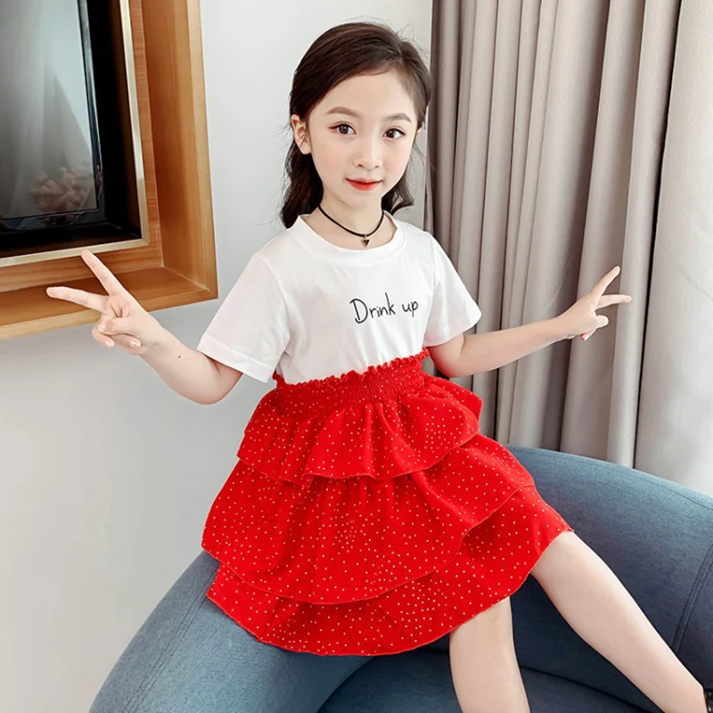 Летнее платье для девочек детская многослойная одежда в несколько рядов